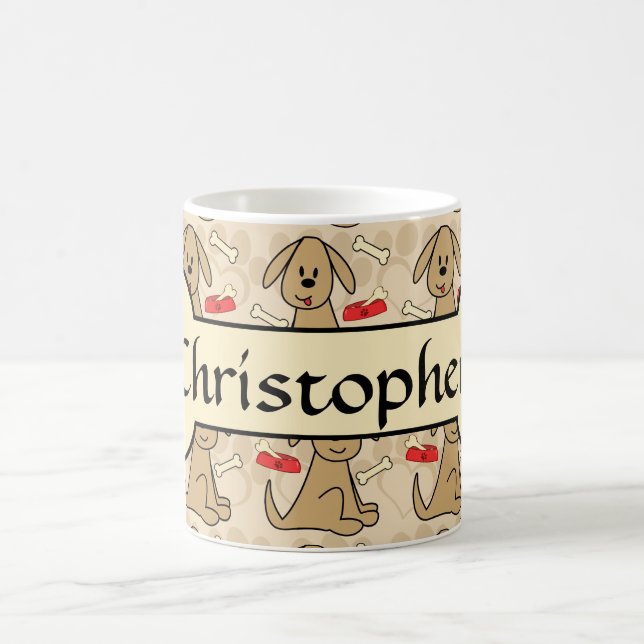 Brown Puppy Dog Graphic Design Personalize Coffee Mug (Center)