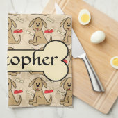 Brown Puppy Dog Graphic Design Personalize Kitchen Towel (Quarter Fold)