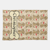 Brown Puppy Dog Graphic Design Personalize Kitchen Towel (Horizontal)