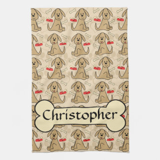 Brown Puppy Dog Graphic Design Personalize Kitchen Towel