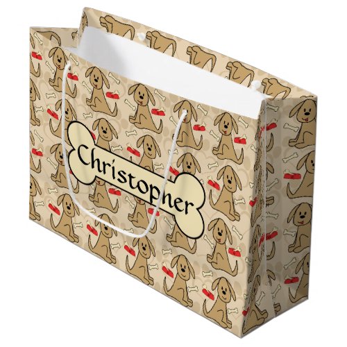 Brown Puppy Dog Graphic Design Personalize Large Gift Bag