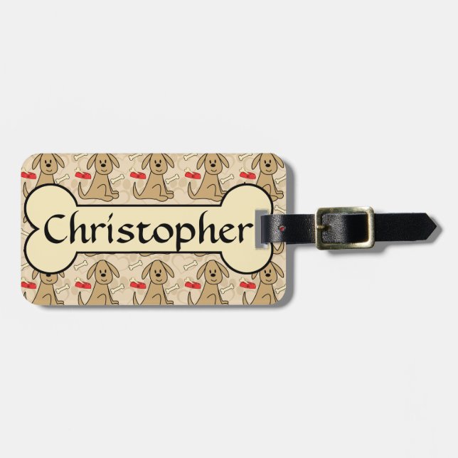 Brown Puppy Dog Graphic Design Personalize Luggage Tag (Front Horizontal)