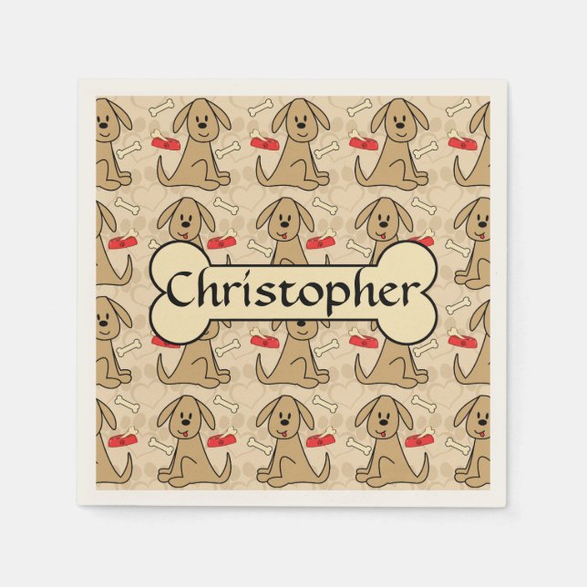 Brown Puppy Dog Graphic Design Personalize Napkins (Front)
