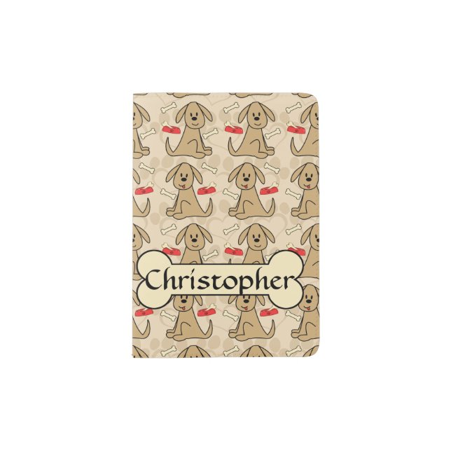 Brown Puppy Dog Graphic Design Personalize Passport Holder (Front)