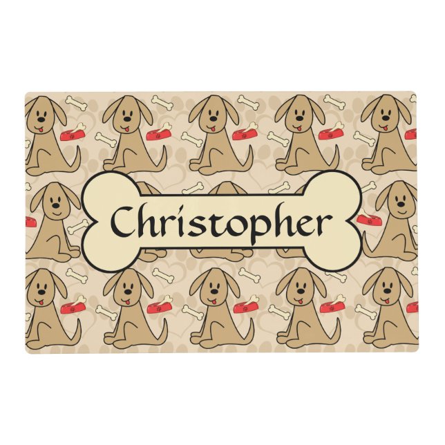 Brown Puppy Dog Graphic Design Personalize Placemat (Front)