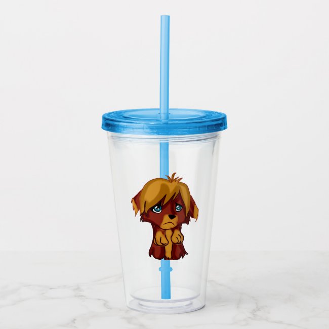 Brown Puppy Dog with Blue Eyes Acrylic Tumbler