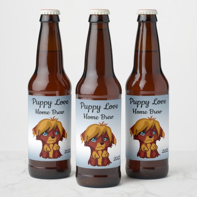 Brown Puppy Dog with Blue Eyes Beer Label