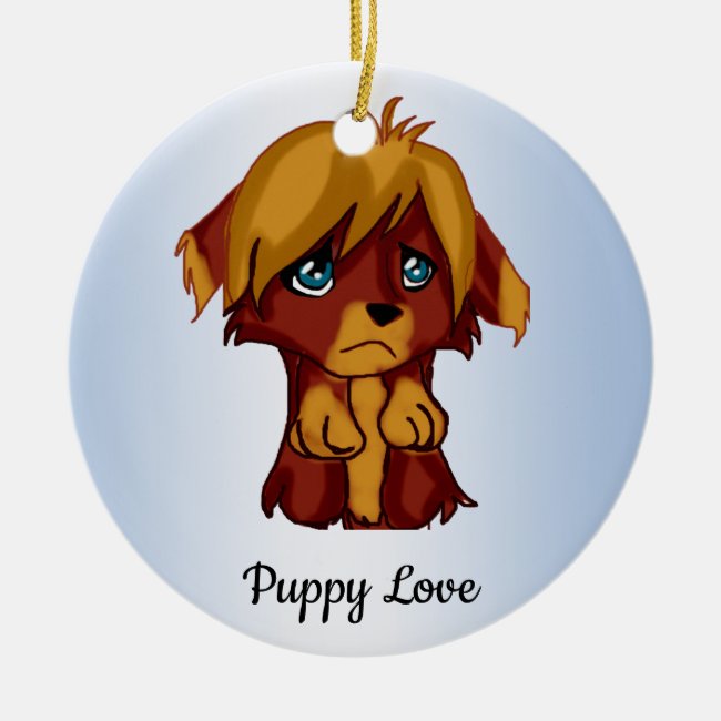 Brown Puppy Dog with Blue Eyes Ceramic Ornament