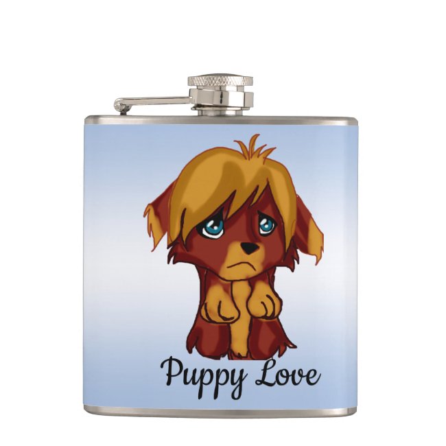 Brown Puppy Dog with Blue Eyes Flask