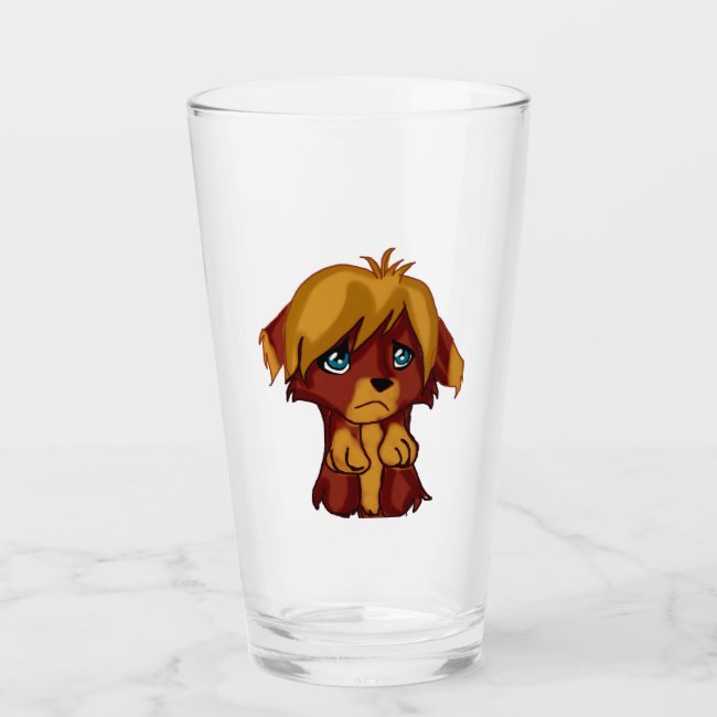 Brown Puppy Dog with Blue Eyes Glass Tumbler