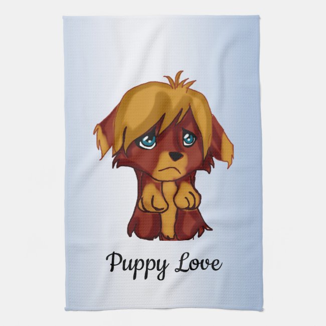 Brown Puppy Dog with Blue Eyes Kitchen Towel