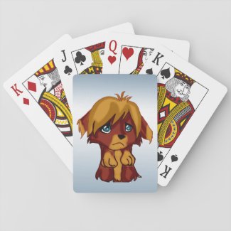 Brown Puppy Dog with Blue Eyes Playing Cards