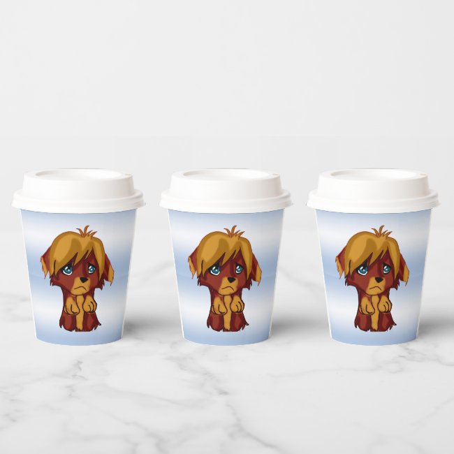 Brown Puppy Dog with Blue Eyes Set of Paper Cups