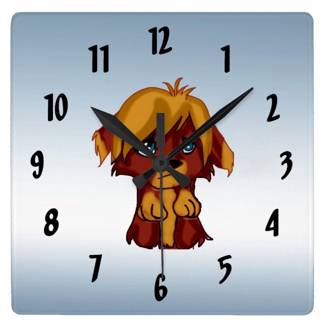 Brown Puppy Dog with Blue Eyes Wall Clock