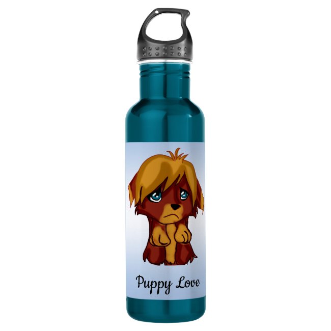 Brown Puppy Dog with Blue Eyes Water Bottle