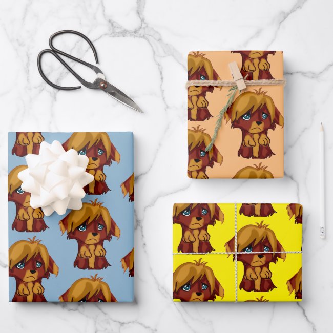 Brown Puppy Dog Wrapping Paper Set
