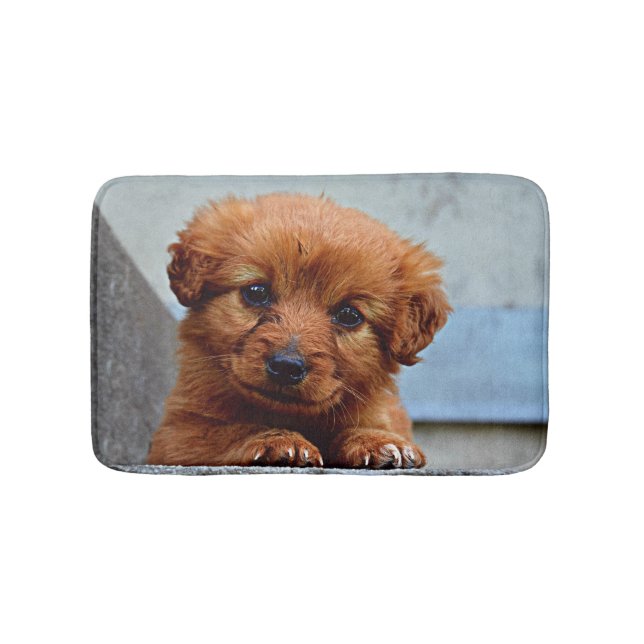 Brown Puppy Portrait Photo Bathroom Mat (Front)