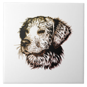 Brown Puppy Sketch  Ceramic Tile