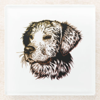 Brown Puppy Sketch  Glass Coaster