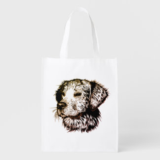 Brown Puppy Sketch  Grocery Bag