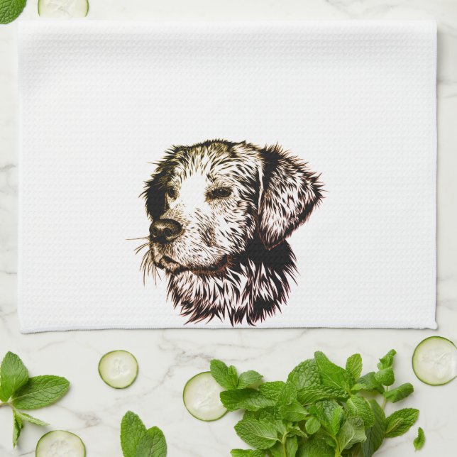 Brown Puppy Sketch  Kitchen Towel (Folded)