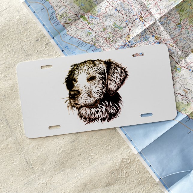 Brown Puppy Sketch  License Plate (In Situ)