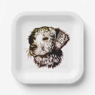 Brown Puppy Sketch Paper Plates