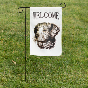 Brown Puppy Sketch Welcome Garden Flag
