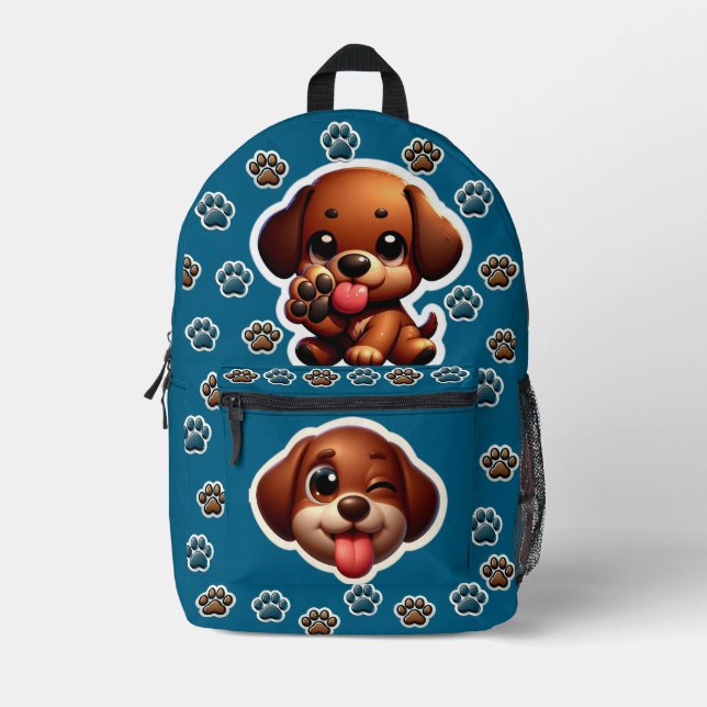 Brown Puppy Sticker Backpack (Front)