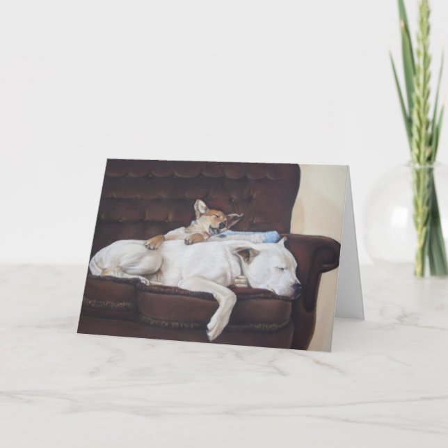 brown puppy white american bulldog realist art card (Front)