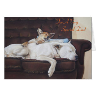 brown puppy white american bulldog realist art cards