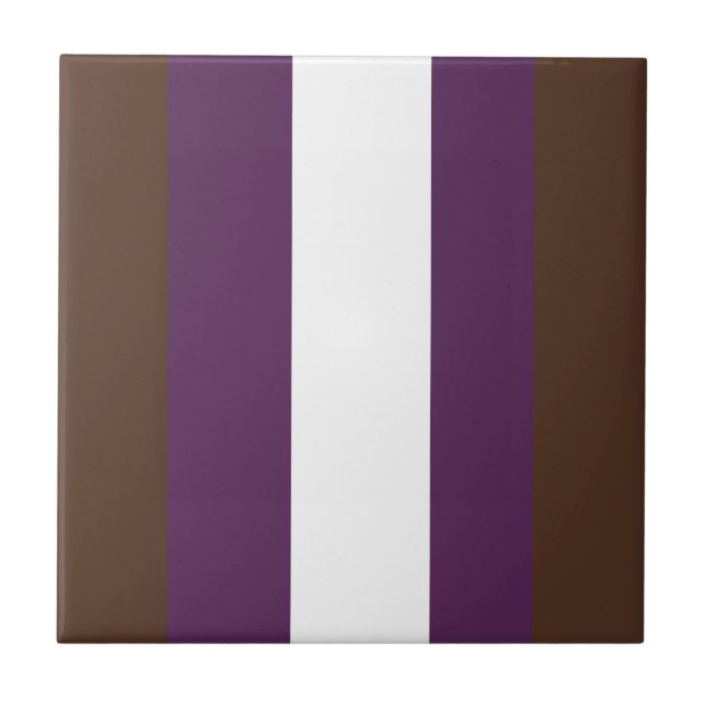 Brown, purple and white stripes ceramic tile (Front)
