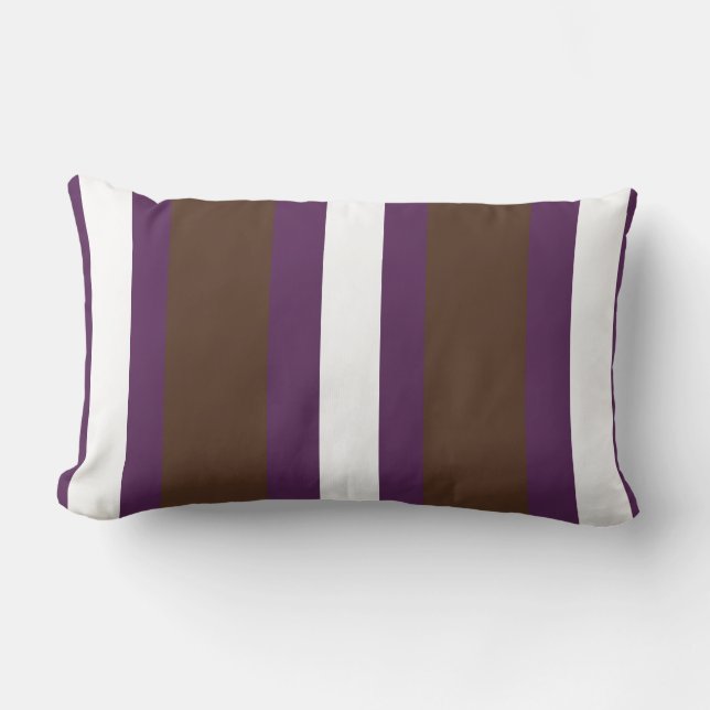 Brown, purple and white stripes lumbar pillow (Front)