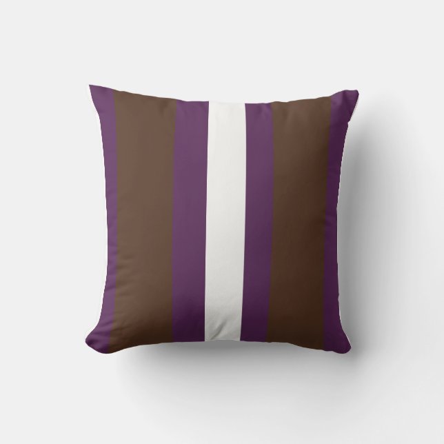 Brown, purple and white stripes throw pillow (Front)