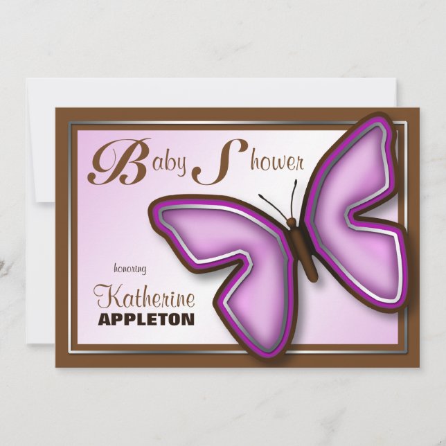 Brown & Purple Butterfly Baby Shower Invitations (Front)