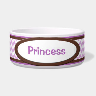 Brown & Purple Chevron Personalized Dog Bowl