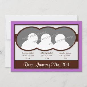 Brown Purple Triplets Birth Announcements