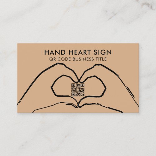 Brown QR Code Hand Heart Love Modern Business Card