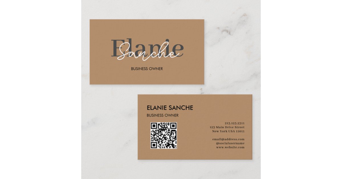 Brown QR Code Trendy Elegant Modern Business Card | Zazzle