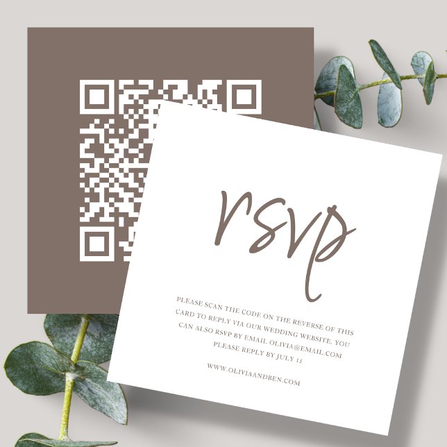 Brown | QR Code | Wedding RSVP Enclosure Card (Creator Uploaded)