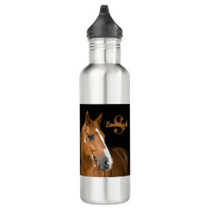 Brown Quarter Horse Black Monogram Name Initial Stainless Steel Water Bottle