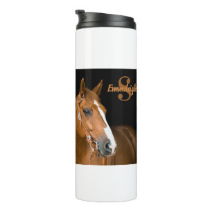 Brown Quarter Horse Photo Monogram Name Initial Thermal Tumbler