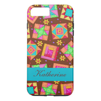 Brown Quilt Art Patchwork Blocks Name Personalized iPhone 8 Plus/7 Plus Case