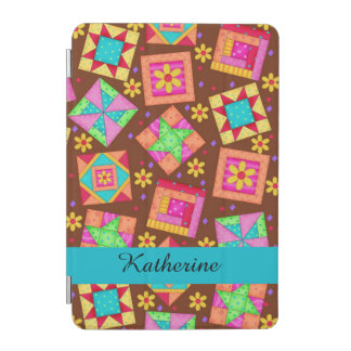 Brown Quilt Patchwork Block Name Personalized iPad Mini Cover