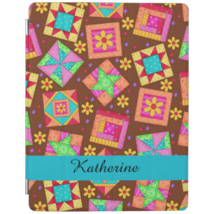 Brown Quilt Patchwork Block Name Personalized iPad Smart Cover