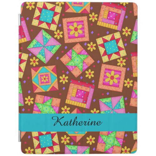 Brown Quilt Patchwork Block Name Personalized iPad Smart Cover