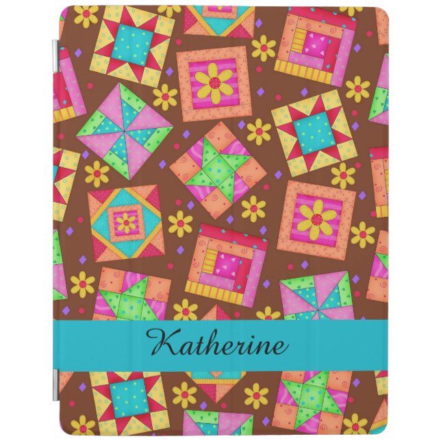 Brown Quilt Patchwork Block Name Personalized iPad Smart Cover (Front)