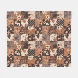 Brown Quilt Patchwork Gingham Cottagecore Floral Fleece Blanket