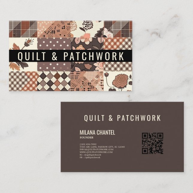 Brown Quilt Patchwork Handmade Clothing  Business Card (Front/Back)