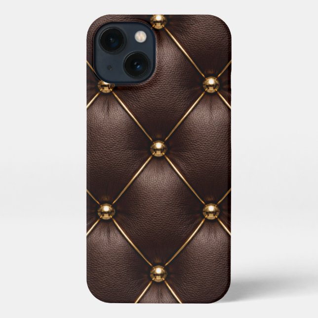 Brown Quilted Leather & Gold Studs Phone Case (Back)
